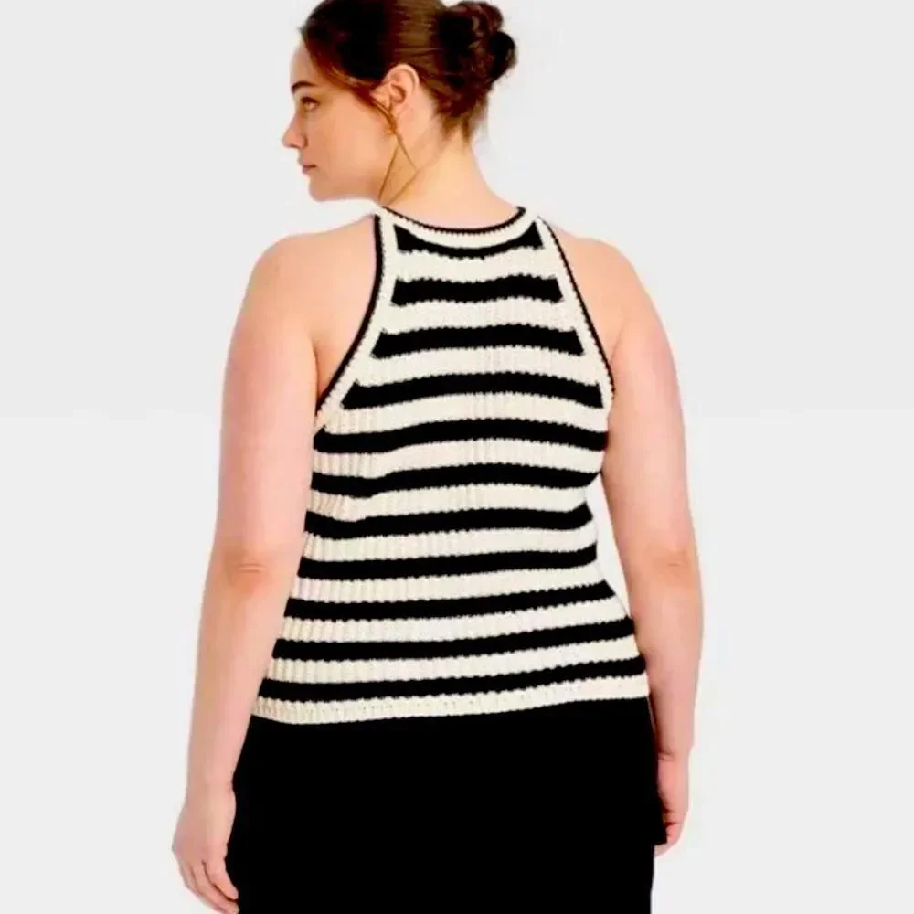 NWT A new day Top Knit Tank Sweater Black White Size XXL - Picture 7 of 7